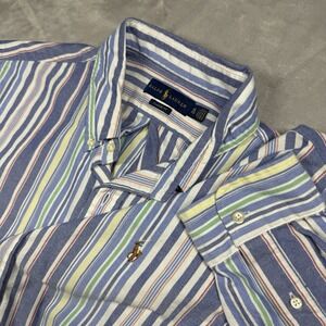 Ralph Lauren XL Button Down Shirt Mens Blue Multi Stripe Classic Fit Long Sleeve